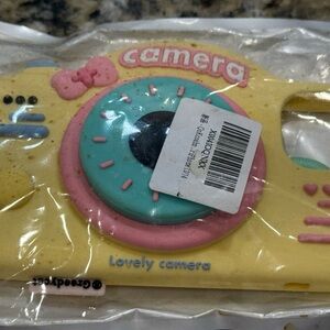 Cute Yellow and Pink camera phone case/purse -has little handle- iphone 13 or 14